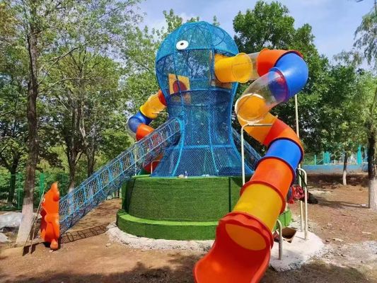 Plac zabaw dla dzieci z motywem ośmiornicy, wspaniały, kolorowy park na świeżym powietrzu, zjeżdżalnie